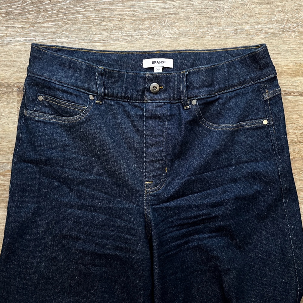 Spanx Wide Leg High Waisted Dark Blue Jeans Size 1X 1T Tall - Picture 9 of 10
